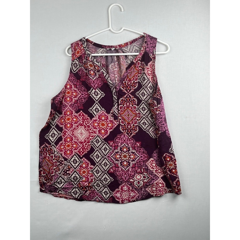 Sonoma Goods For Life Women XL Purple Medallion Print Sleeveless Rayon Blouse
